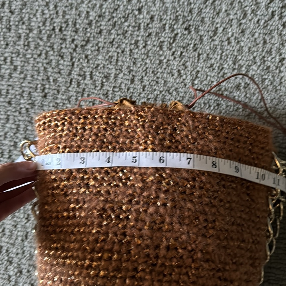 Carolina Santo Domingo Women's Woven Mohair and Raffia Shoulder Bag w/Chain NWT - Picture 12 of 13